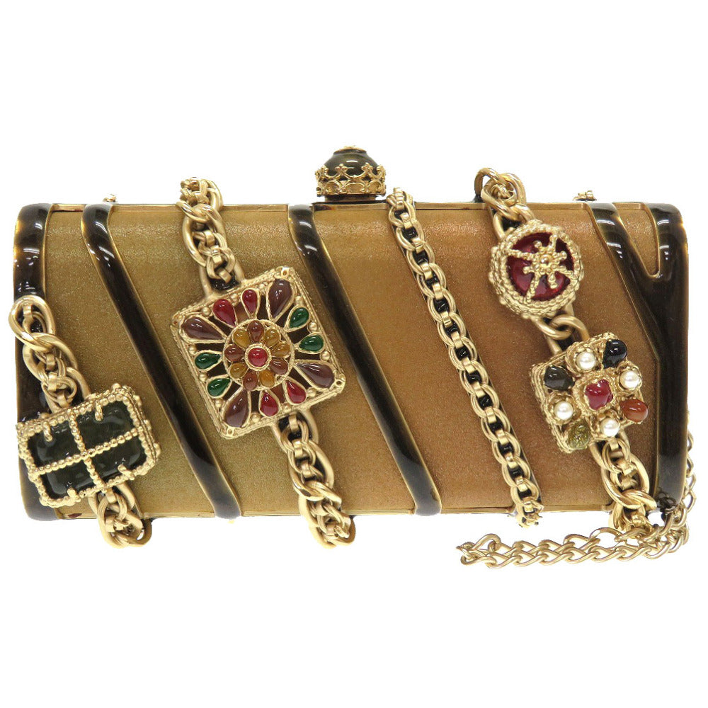 新品同様 シャネル ストーン フェイクパール メタル ブラウン 15番台 ココマーク  ゴールドチェーン クラッチバッグ パーティバッグ バッグ 茶 0013 【中古】 CHANEL