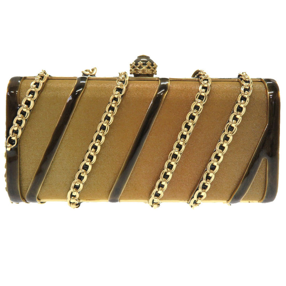 新品同様 シャネル ストーン フェイクパール メタル ブラウン 15番台 ココマーク  ゴールドチェーン クラッチバッグ パーティバッグ バッグ 茶 0013 【中古】 CHANEL