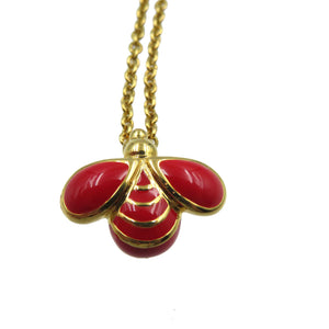 美品 クリスチャン ディオール メタル ゴールド レッド 蜂 ネックレス 0015【中古】Christian Dior