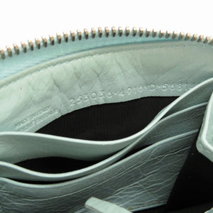 新品同様 バレンシアガ クラシックコンチネンタル 253036 レザー 水色 ラウンドファスナー長財布 財布 0022【中古】BALENCIAGA