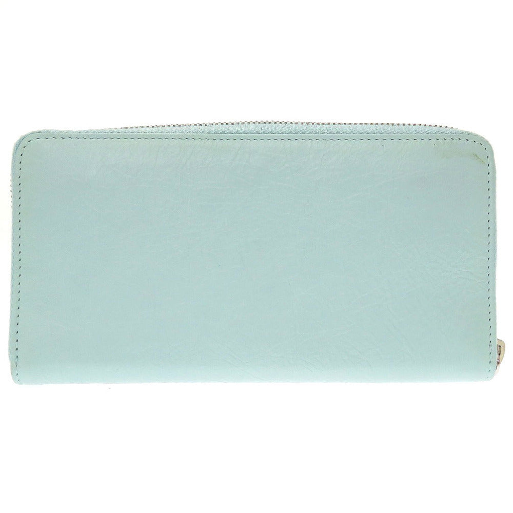 新品同様 バレンシアガ クラシックコンチネンタル 253036 レザー 水色 ラウンドファスナー長財布 財布 0022【中古】BALENCIAGA