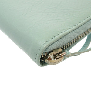 新品同様 バレンシアガ クラシックコンチネンタル 253036 レザー 水色 ラウンドファスナー長財布 財布 0022【中古】BALENCIAGA