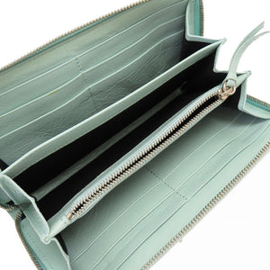 新品同様 バレンシアガ クラシックコンチネンタル 253036 レザー 水色 ラウンドファスナー長財布 財布 0022【中古】BALENCIAGA