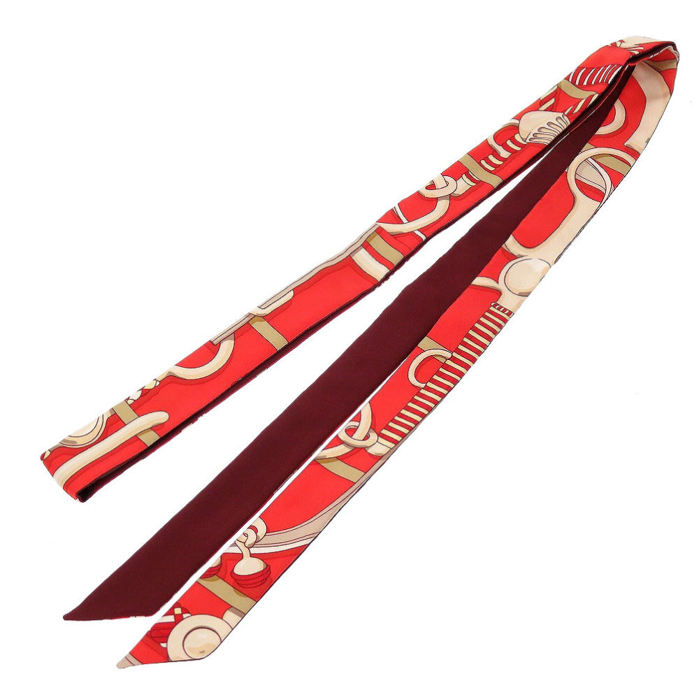 新品同様 エルメス ツイロン シルク レッド 赤 スカーフ 0025【中古】HERMES