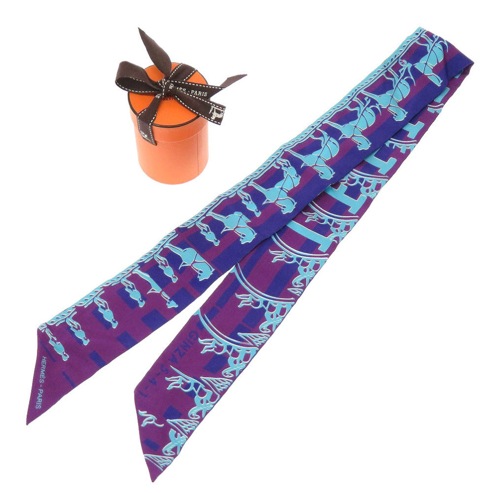 未使用 エルメス ツイリー 馬車 シルク パープル ブルー 紫 スカーフ 0028【中古】HERMES