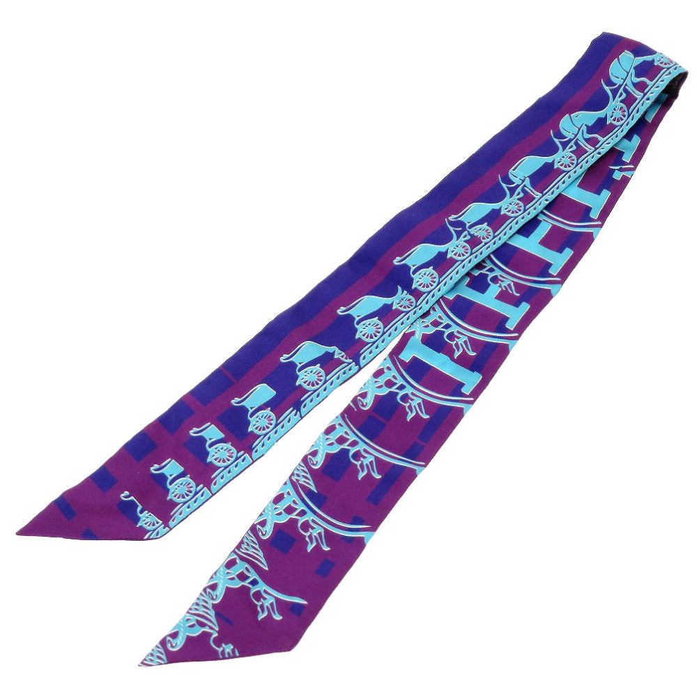 未使用 エルメス ツイリー 馬車 シルク パープル ブルー 紫 スカーフ 0028【中古】HERMES