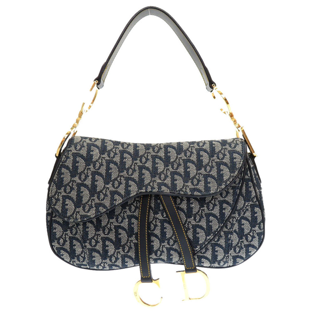 新品同様 クリスチャン ディオール ダブル サドルバッグ トロッター キャンバス ネイビー ハンドバッグ バッグ 紺 0072 【中古】 Christian Dior