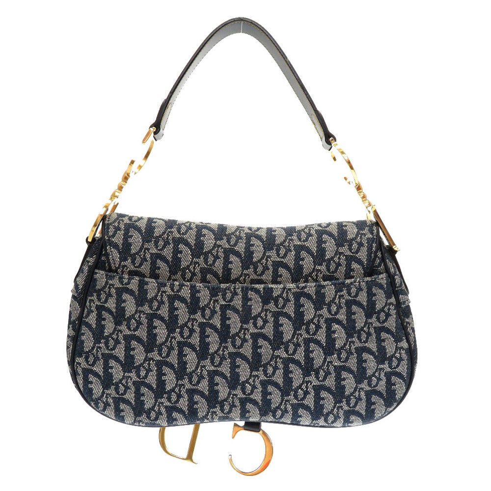 新品同様 クリスチャン ディオール ダブル サドルバッグ トロッター キャンバス ネイビー ハンドバッグ バッグ 紺 0072 【中古】 Christian Dior