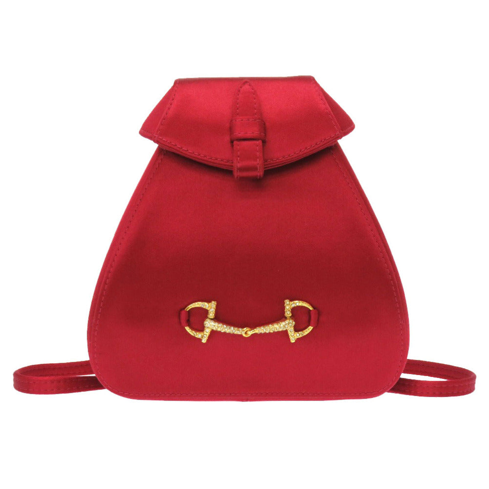 美品 グッチ サテン レッド ホースビット ラインストーン 005 781 0316 リュックサック バッグ 赤 0079 【中古】 GUCCI レディース