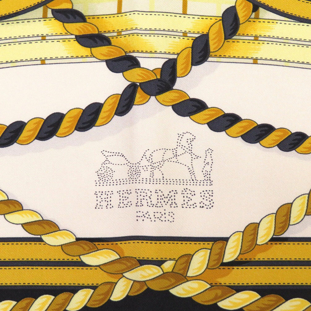 新品同様 エルメス カレウォッシュ90 礼装 ノワール クレーム ゴールド シルク スカーフ 0084 【中古】 HERMES カレ90