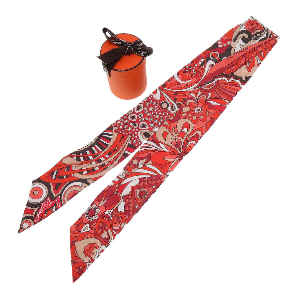 新品同様 エルメス ツイリー シルク オレンジ レッド 赤 スカーフ 0097【中古】HERMES