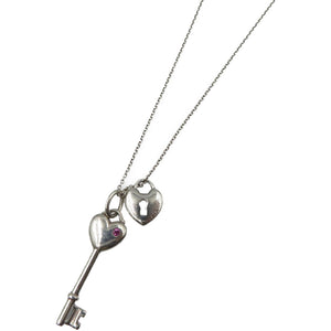 ティファニー シルバー925 ピンクサファイア 鍵 ハートキー ネックレス 0107【中古】TIFFANY&Co.