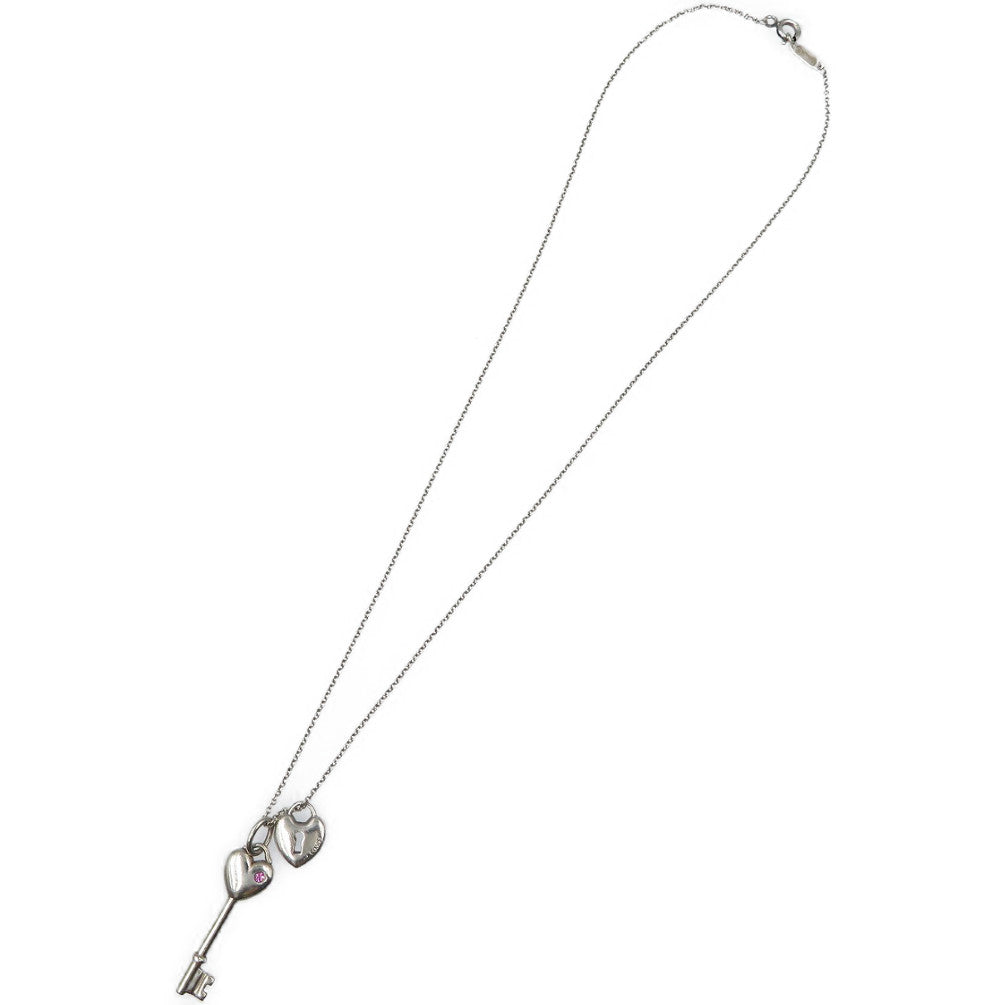 ティファニー シルバー925 ピンクサファイア 鍵 ハートキー ネックレス 0107【中古】TIFFANY&Co.