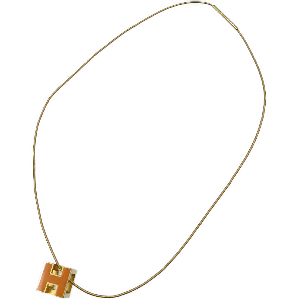 エルメス カージュドアッシュ Hキューブ メタル オレンジ ゴールド ネックレス 0112【中古】HERMES