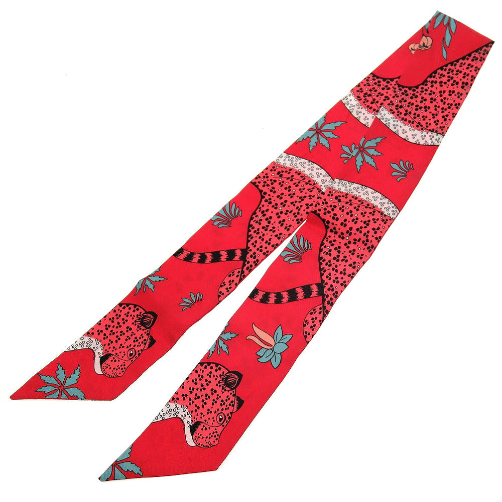 エルメス ツイリー レオパード シルク レッド 赤 スカーフ 0131【中古】HERMES