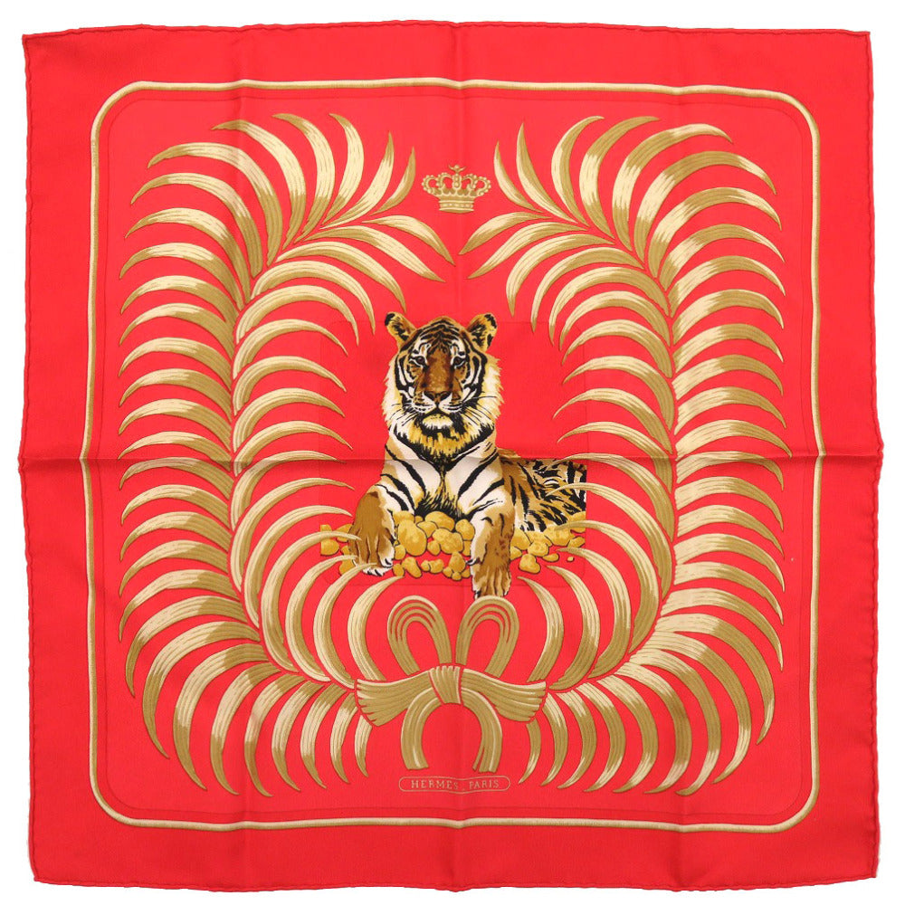エルメス カレ45 王者の虎 TIGRE ROYAL プチカレ シルク レッド スカーフ 赤 0142 【中古】 HERMES