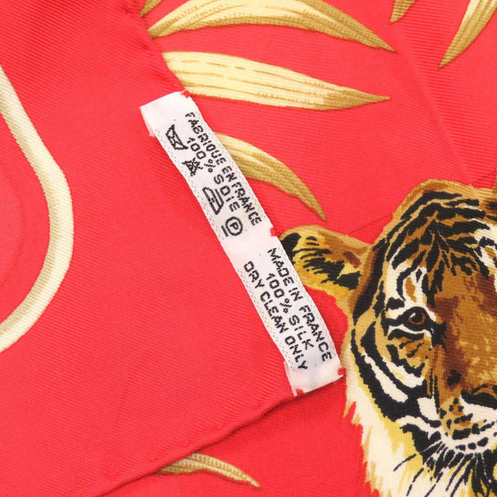 エルメス カレ45 王者の虎 TIGRE ROYAL プチカレ シルク レッド スカーフ 赤 0142 【中古】 HERMES