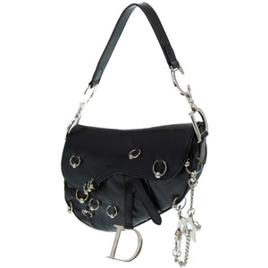 美品 クリスチャン ディオール サドルバッグ ハードコア レザー ハンドバッグ ブラック 黒 0016【中古】Dior