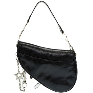 美品 クリスチャン ディオール サドルバッグ ハードコア レザー ハンドバッグ ブラック 黒 0016【中古】Dior