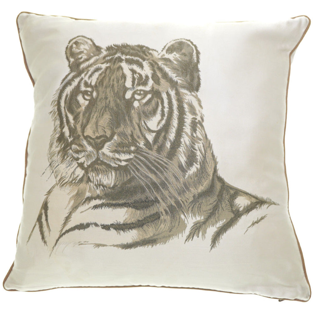 エルメス 虎 刺繍 クッション タイガー セリエボタン 48cm×48cm トラ 0019【中古】HERMES