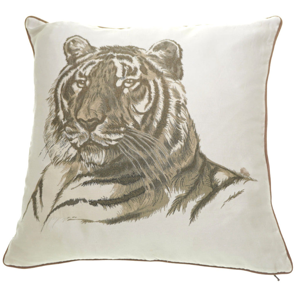エルメス 虎 刺繍 クッション タイガー セリエボタン 48cm×48cm トラ 0020【中古】HERMES