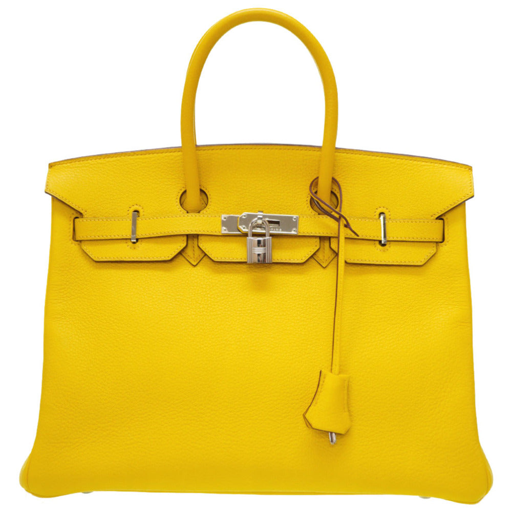 新品同様 エルメス バーキン35 トリヨンクレマンス ジョーヌ シルバー金具 □G刻印(2003年製) ハンドバッグ 0028【中古】HERMES