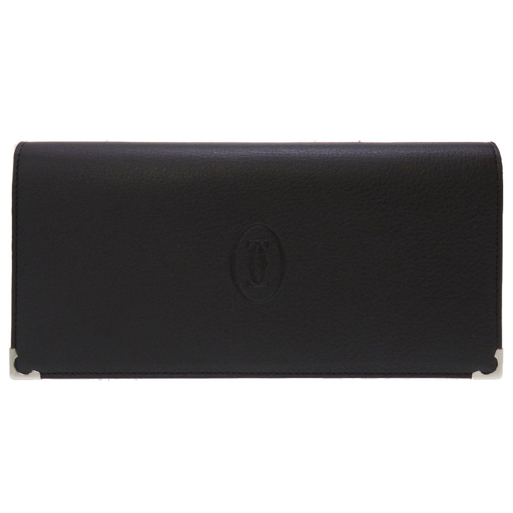 未使用 カルティエ マスト レザー ブラック ボルドー 黒 紫 2つ折り長財布 財布 メンズ 0030【中古】Cartier