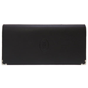 未使用 カルティエ マスト レザー ブラック ボルドー 黒 紫 2つ折り長財布 財布 メンズ 0030【中古】Cartier
