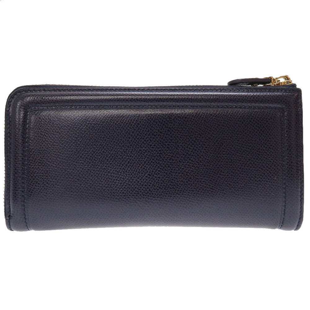 新品同様 フェラガモ ヴァラリボン 22-C907 レザー ネイビー 紺 L字ファスナー長財布 財布 0031【中古】Feragamo