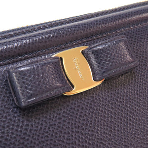 新品同様 フェラガモ ヴァラリボン 22-C907 レザー ネイビー 紺 L字ファスナー長財布 財布 0031【中古】Feragamo