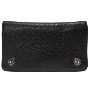 クロムハーツ クロスボタン レザー ブラック シルバー925 黒 ウォレット 2つ折り財布 財布 0032【中古】Chrome Hearts