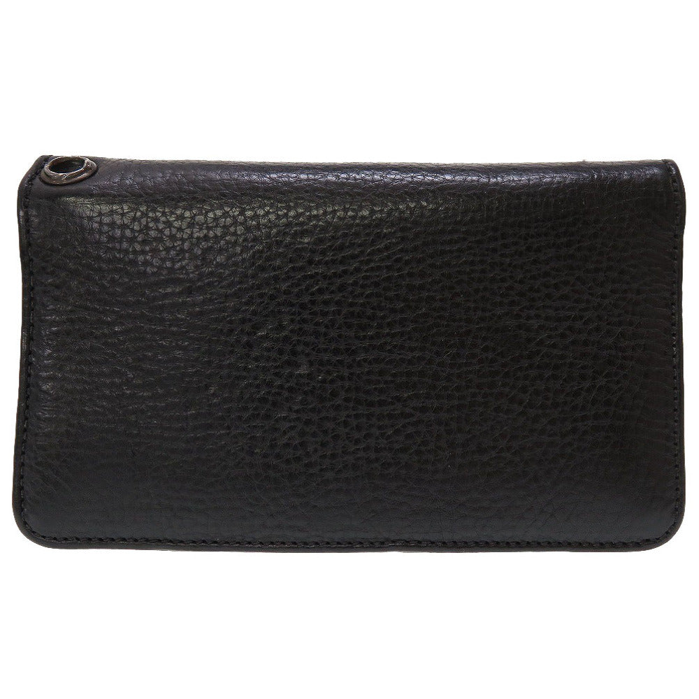 クロムハーツ クロスボタン レザー ブラック シルバー925 黒 ウォレット 2つ折り財布 財布 0032【中古】Chrome Hearts