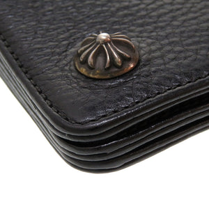 クロムハーツ クロスボタン レザー ブラック シルバー925 黒 ウォレット 2つ折り財布 財布 0032【中古】Chrome Hearts