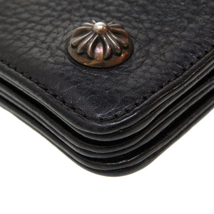 クロムハーツ クロスボタン レザー ブラック シルバー925 黒 ウォレット 2つ折り財布 財布 0032【中古】Chrome Hearts