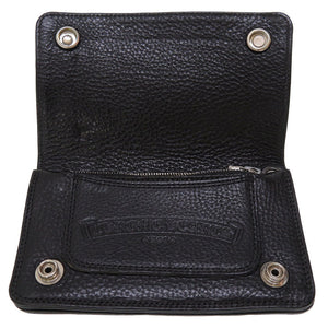 クロムハーツ クロスボタン レザー ブラック シルバー925 黒 ウォレット 2つ折り財布 財布 0032【中古】Chrome Hearts