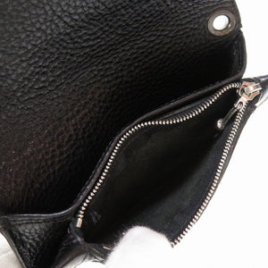 クロムハーツ クロスボタン レザー ブラック シルバー925 黒 ウォレット 2つ折り財布 財布 0032【中古】Chrome Hearts