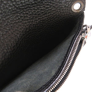 クロムハーツ クロスボタン レザー ブラック シルバー925 黒 ウォレット 2つ折り財布 財布 0032【中古】Chrome Hearts