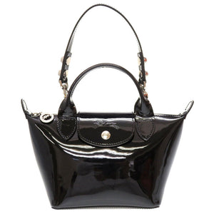 新品同様 ロンシャン エナメルレザー ブラック 黒 2way ハンドバッグ 0034【中古】LONGCHAMP