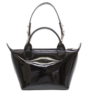 新品同様 ロンシャン エナメルレザー ブラック 黒 2way ハンドバッグ 0034【中古】LONGCHAMP