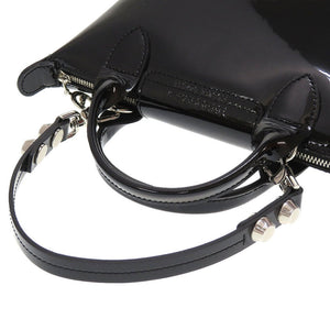 新品同様 ロンシャン エナメルレザー ブラック 黒 2way ハンドバッグ 0034【中古】LONGCHAMP