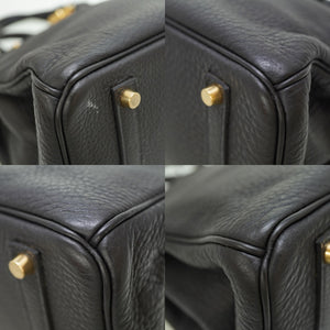 美品 エルメス バーキン35 フィヨルド ブラック ゴールド金具 □H刻印(2004年製) ハンドバッグ 黒 0036【中古】HERMES