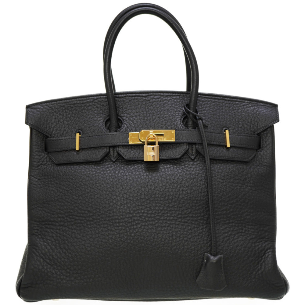美品 エルメス バーキン35 フィヨルド ブラック ゴールド金具 □H刻印(2004年製) ハンドバッグ 黒 0036【中古】HERMES