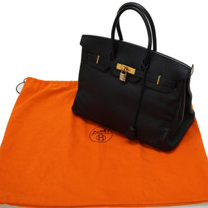 美品 エルメス バーキン35 フィヨルド ブラック ゴールド金具 □H刻印(2004年製) ハンドバッグ 黒 0036【中古】HERMES