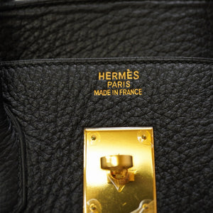 美品 エルメス バーキン35 フィヨルド ブラック ゴールド金具 □H刻印(2004年製) ハンドバッグ 黒 0036【中古】HERMES