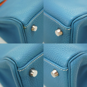 新品同様 エルメス ケリー32 トゴ ブルージーン シルバー金具 □G刻印(2003年製) ハンドバッグ  0039【中古】HERMES ストラップ付