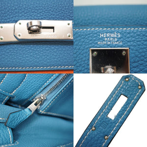 新品同様 エルメス ケリー32 トゴ ブルージーン シルバー金具 □G刻印(2003年製) ハンドバッグ  0039【中古】HERMES ストラップ付