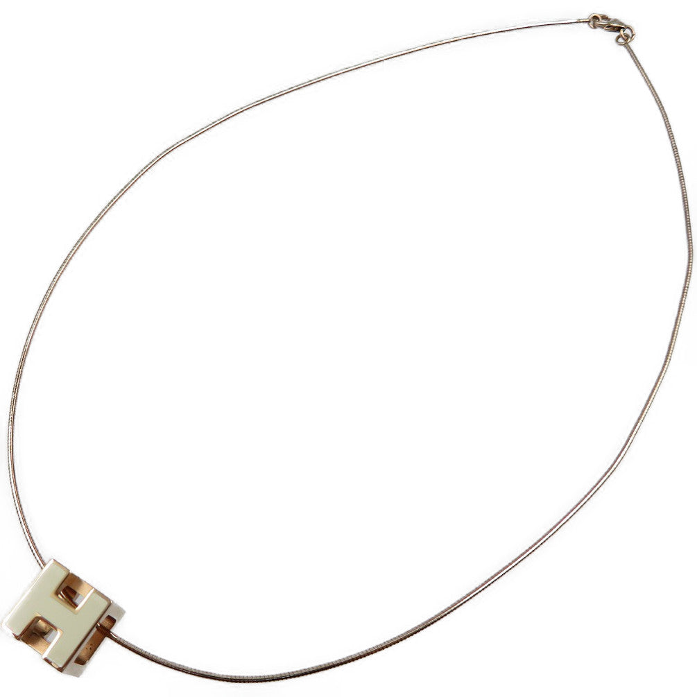 新品同様 エルメス カージュドアッシュ Ｈキューブ GP ホワイト ローズゴールド ネックレス 0047【中古】HERMES