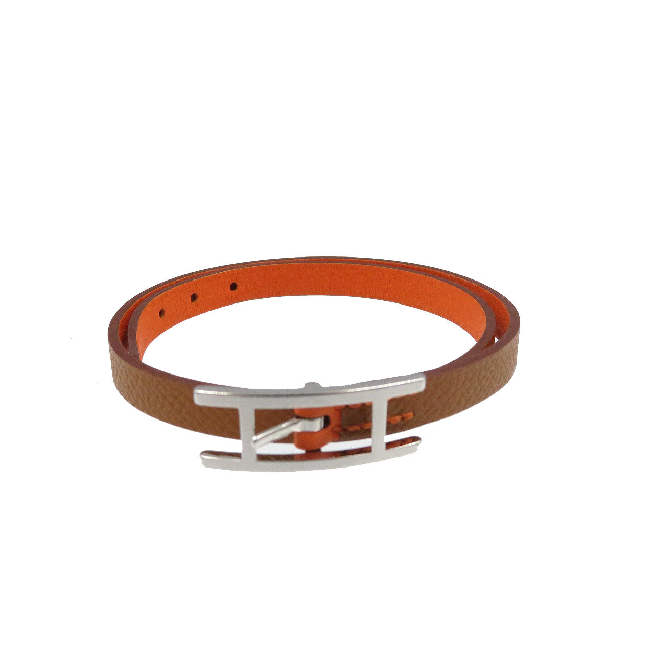 未使用 エルメス ビーアピ ドゥブルトゥール T刻印 スイフト シルバー金具 オレンジ ゴールド ブレスレット 0048【中古】HERMES