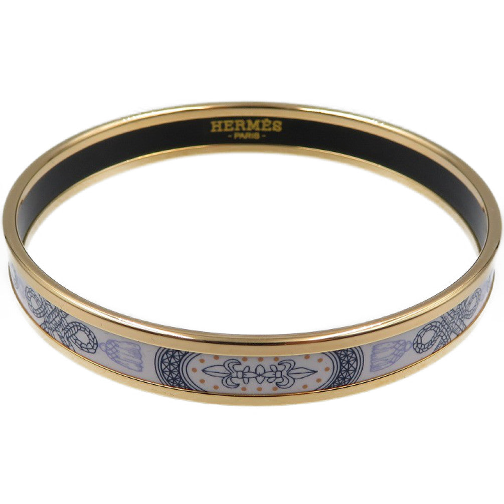 新品同様 エルメス エマイユ PM 七宝焼き 2022年モデル メタル ゴールド ホワイト ネイビー バングル 0052【中古】HERMES