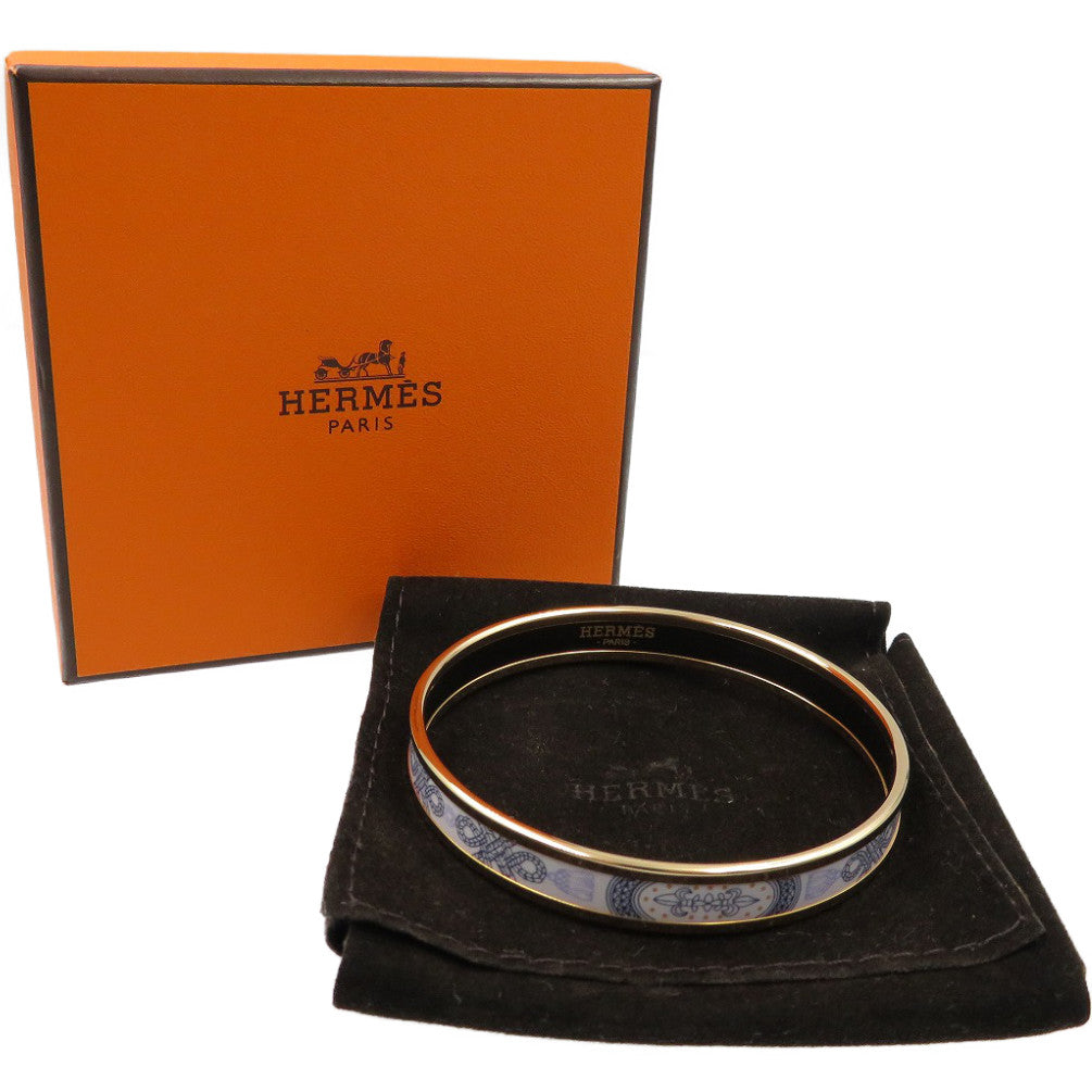 新品同様 エルメス エマイユ PM 七宝焼き 2022年モデル メタル ゴールド ホワイト ネイビー バングル 0052【中古】HERMES